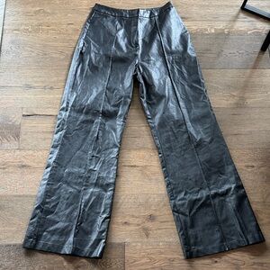 Lioness wide leg high waisted faux leather black pants - size M